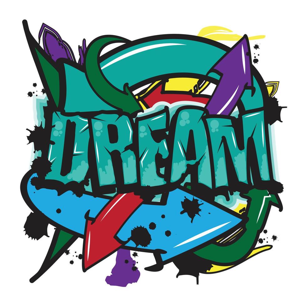 'Dream' typography with graffiti style and grunge effects vector illustration text art on white background.