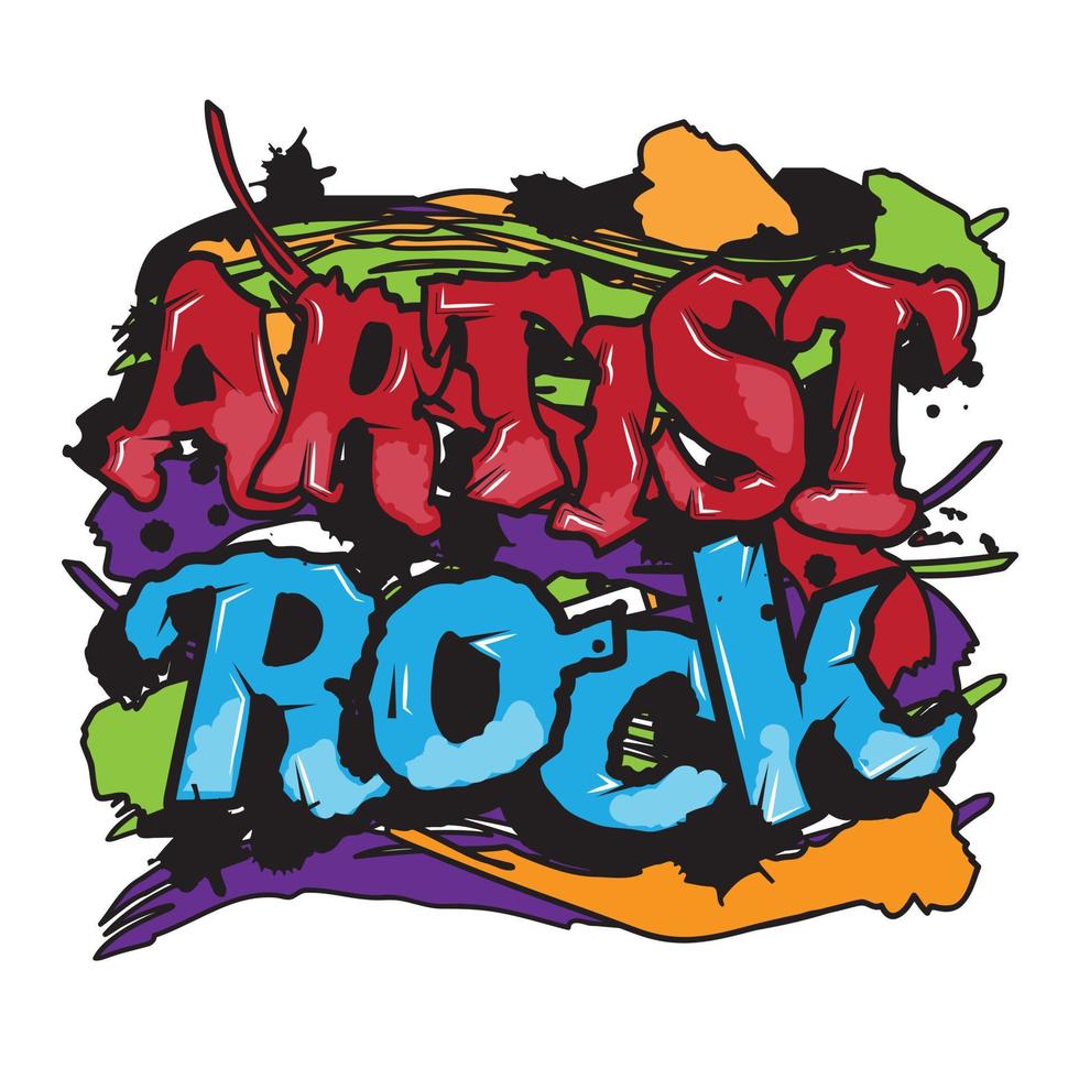 'artista roca' tipografía con pintada estilo y grunge efectos vector ilustración texto Arte en blanco antecedentes.