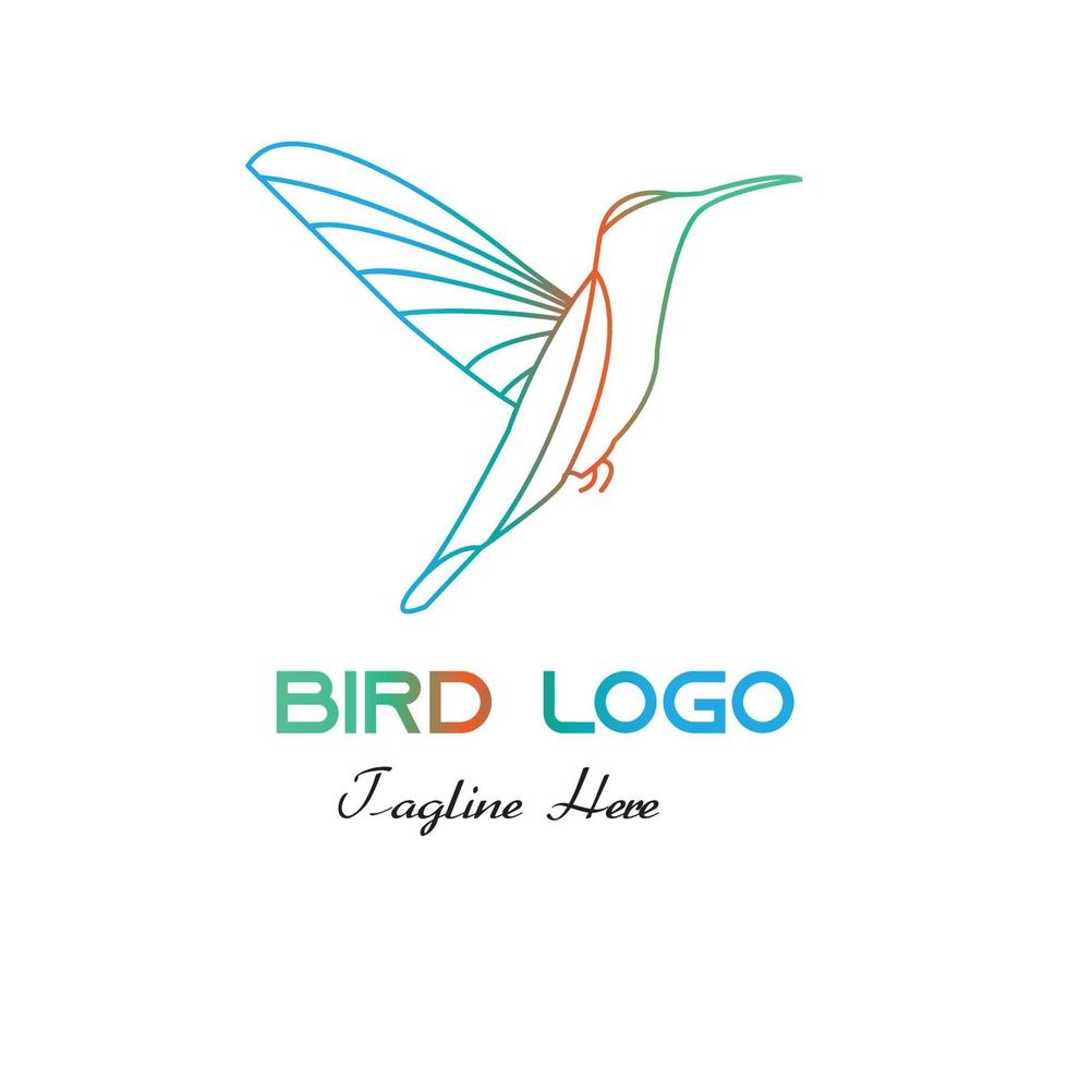 Abstract bird line art logo vector illustration with colorful dummy text.