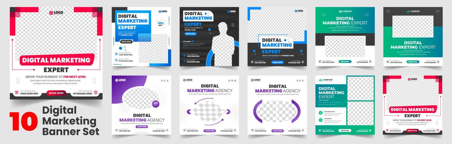 grande haz mega colección conjunto de 10 articulo digital márketing social medios de comunicación enviar bandera modelo. limpiar mínimo editable cuadrado digital márketing web bandera o negocio márketing enviar bandera grande colocar. vector