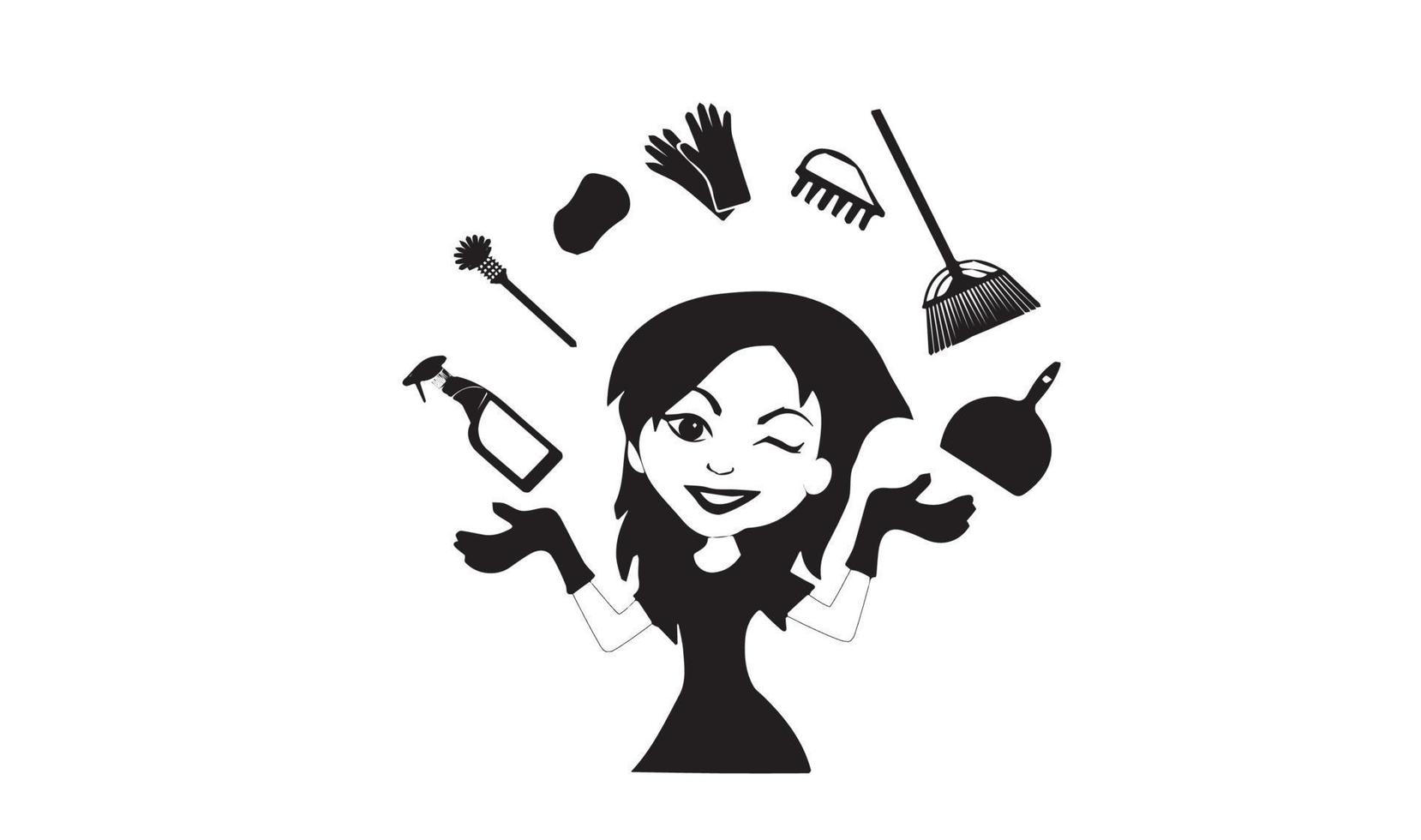 mujer con clasificado limpieza artículos ilustración, limpiador mucama Servicio limpieza limpieza interna, casa limpiar ayudante, mano, casas vector