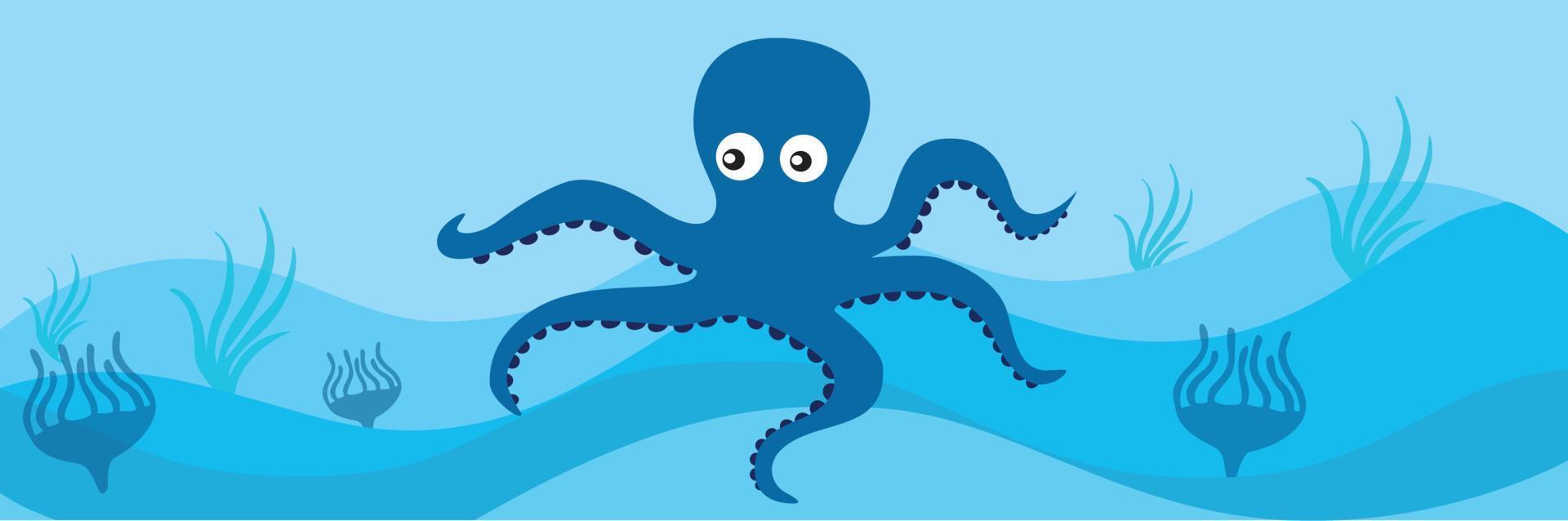 Cartoon drawing of a cute octopus Banner Design, art vector eps