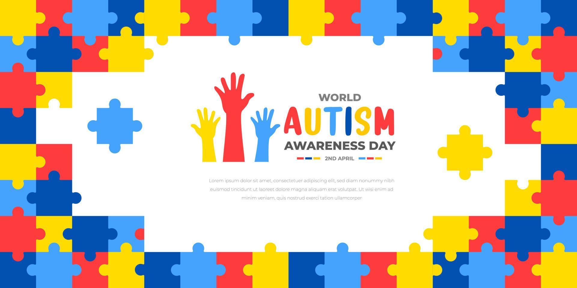 World autism awareness day background design template. World autism day colorful puzzle vector banner. Symbol of autism. autism Health care Medical flat background of April 02 celebration.