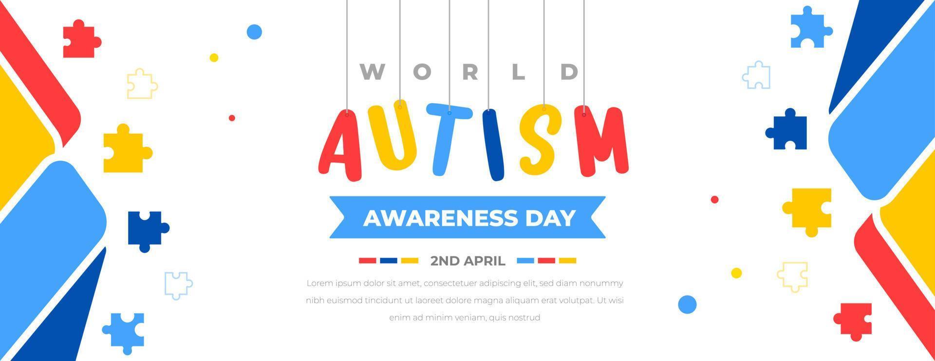 World autism awareness day background design template. World autism day colorful puzzle vector banner. Symbol of autism. autism Health care Medical flat background of April 02 celebration.