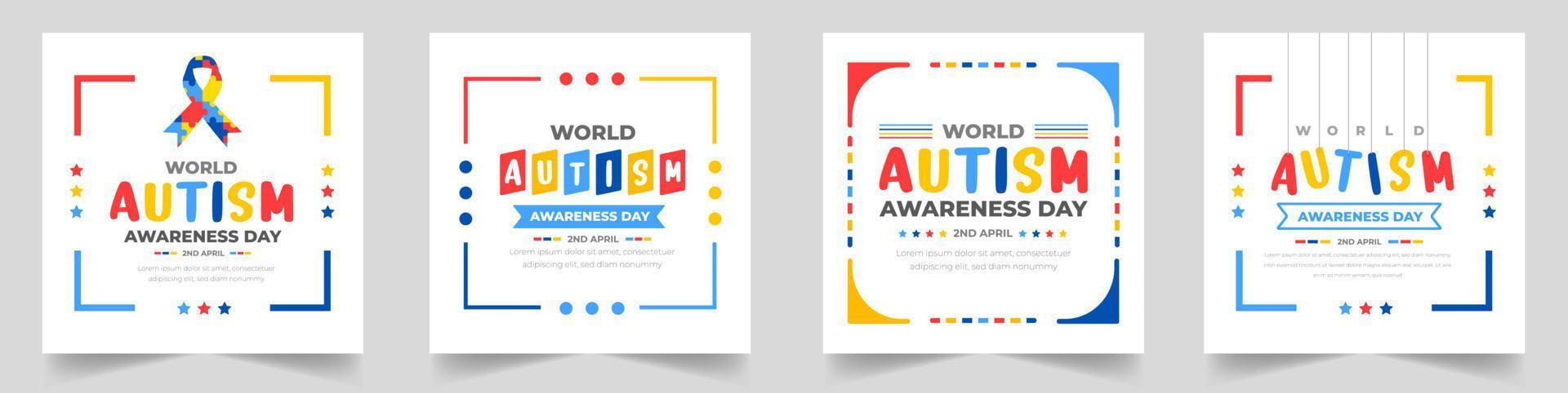 World autism awareness day social media post banner design template set. World autism day colorful puzzle vector banner. Symbol of autism. autism Health care Medical flat background of April 02