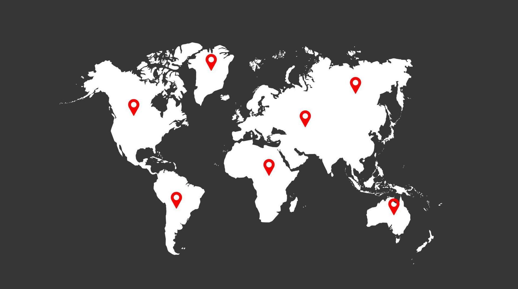 mundo mapa con ubicación icono vector ilustración. mundo mapa modelo con continentes, norte y sur America, Europa y Asia, África y Australia