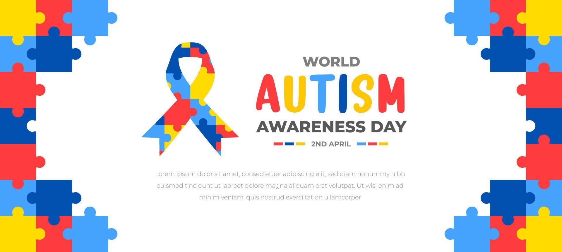 World autism awareness day background design template. World autism day colorful puzzle vector banner. Symbol of autism. autism Health care Medical flat background of April 02 celebration.