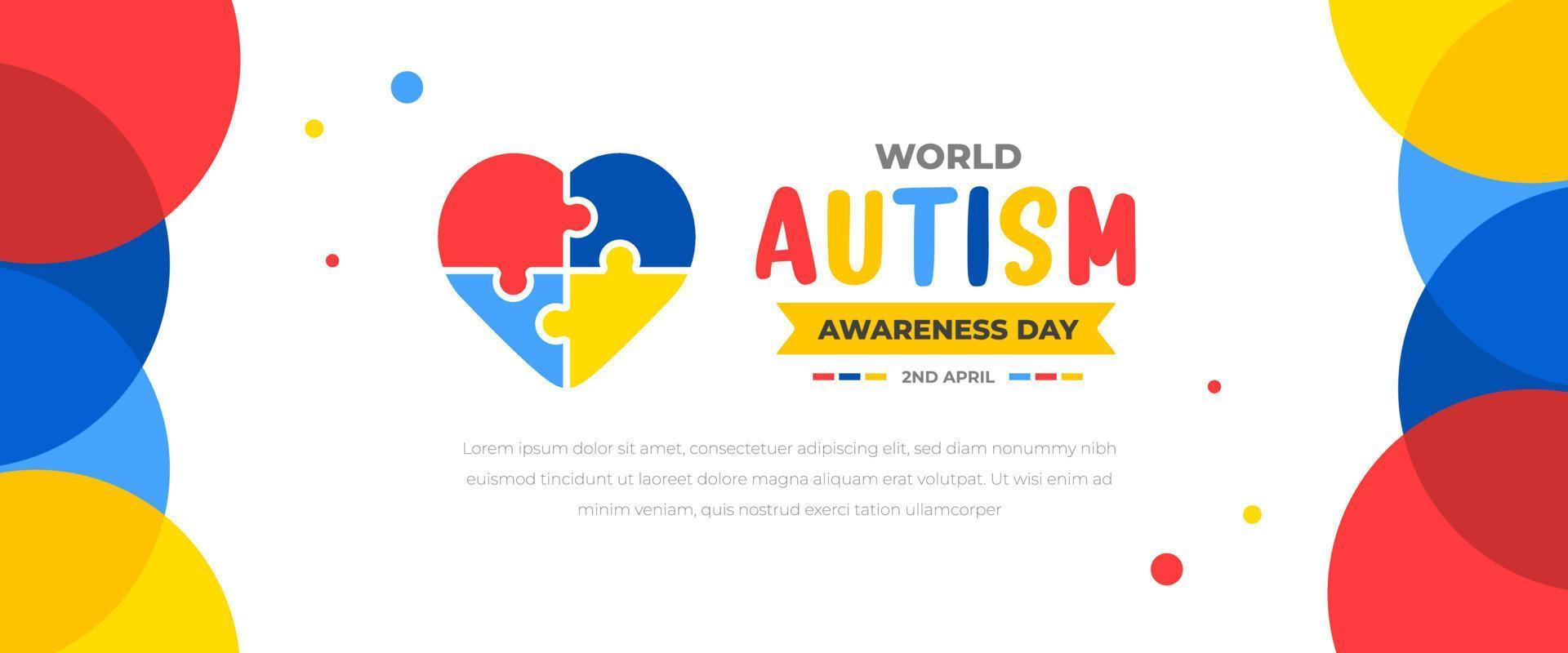 World autism awareness day background design template. World autism day colorful puzzle vector banner. Symbol of autism. autism Health care Medical flat background of April 02 celebration.