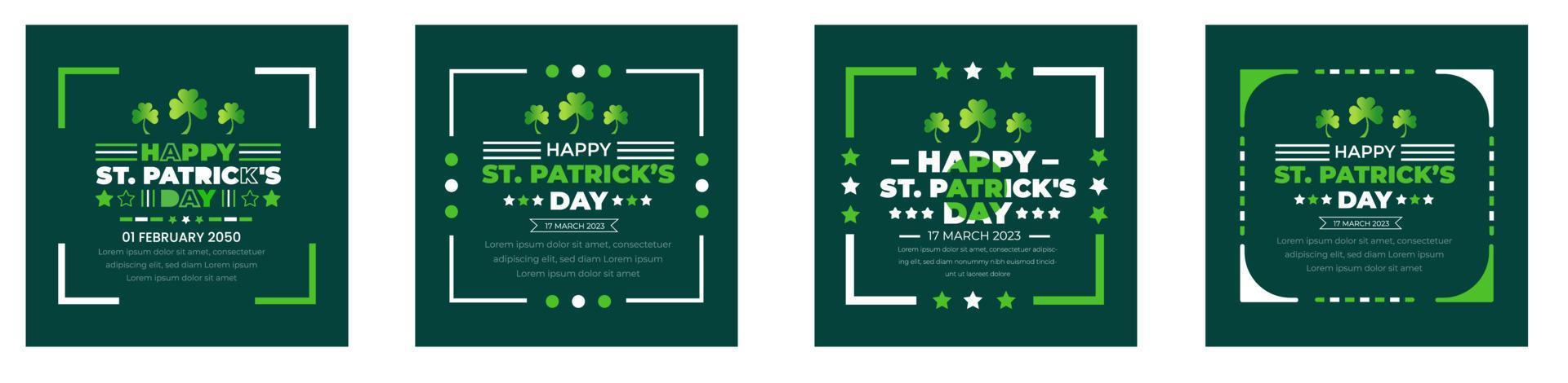 Happy St. Patrick's Day social media post square banner bundle template with shamrock clover leaf. saint patrick's day festival banner. 17 march Saint Patrick's Day event celebration banner set. vector