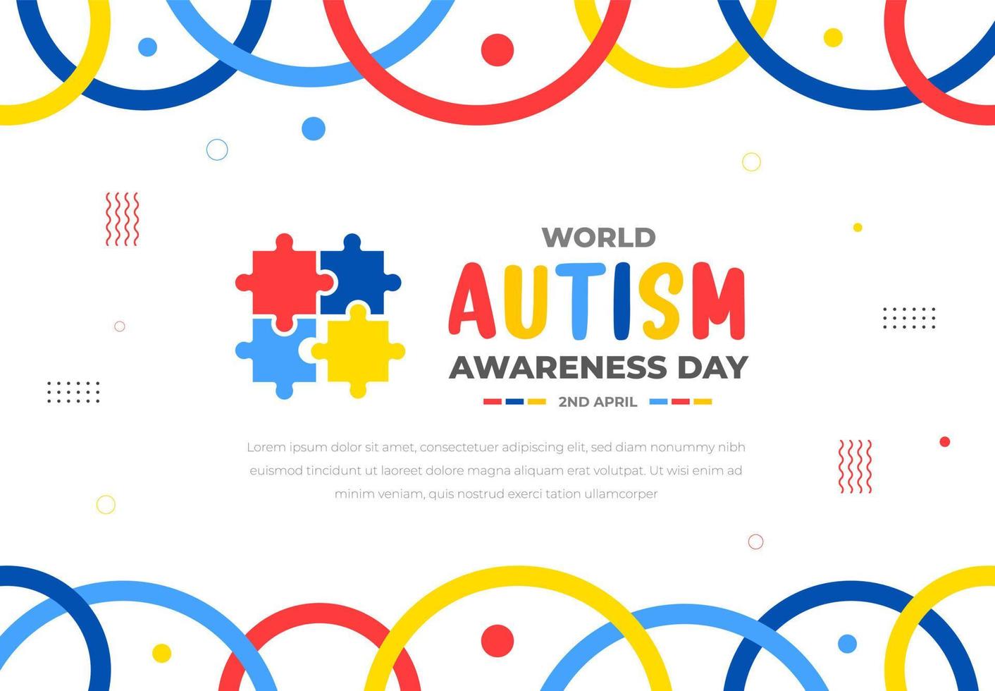 World autism awareness day background design template. World autism day colorful puzzle vector banner. Symbol of autism. autism Health care Medical flat background of April 02 celebration.