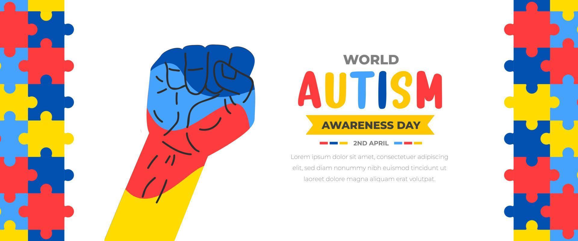 World autism awareness day background design template. World autism day colorful puzzle vector banner. Symbol of autism. autism Health care Medical flat background of April 02 celebration.