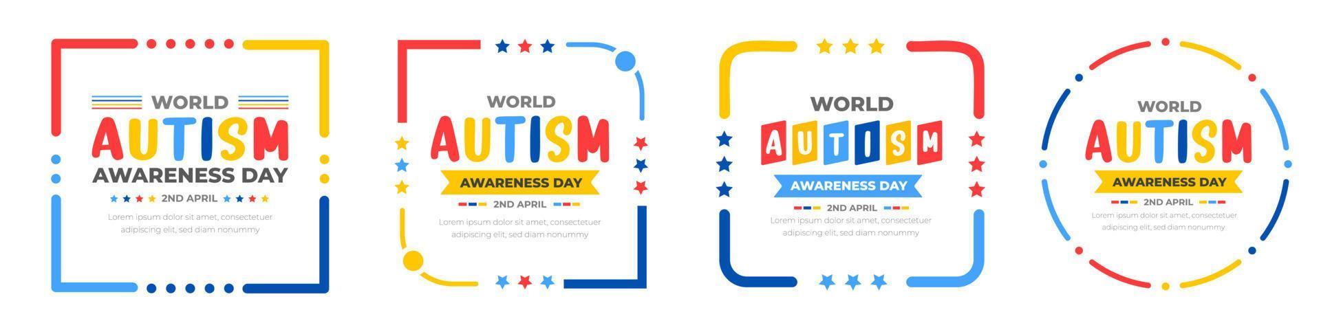 mundo autismo conciencia día tipografía diseño modelo colocar. mundo autismo día vistoso texto diseño vector bandera. diseño de autismo. autismo salud cuidado médico plano texto de abril 02