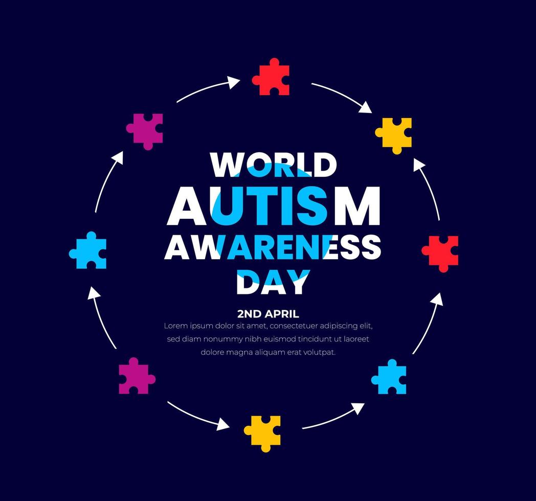 World autism awareness day background design template. World autism day colorful puzzle vector banner. Symbol of autism. autism Health care Medical flat background of April 02 celebration.