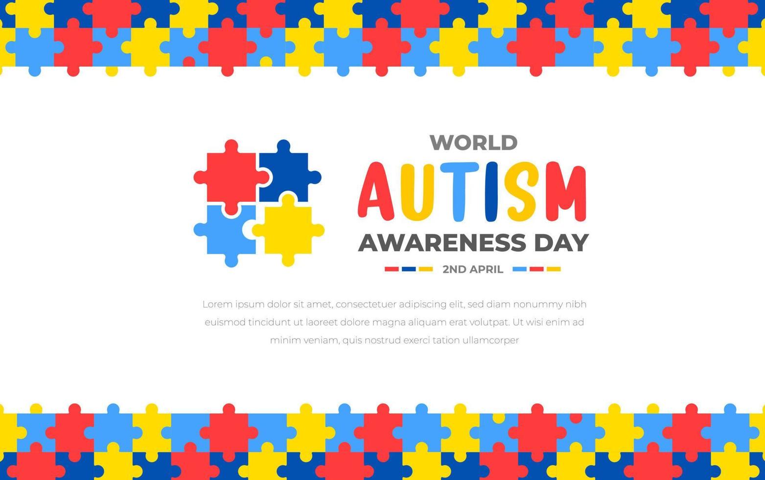 World autism awareness day background design template. World autism day colorful puzzle vector banner. Symbol of autism. autism Health care Medical flat background of April 02 celebration.
