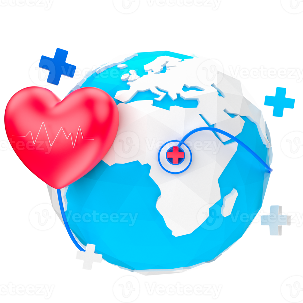 World health day earth heart stethoscope 3d png