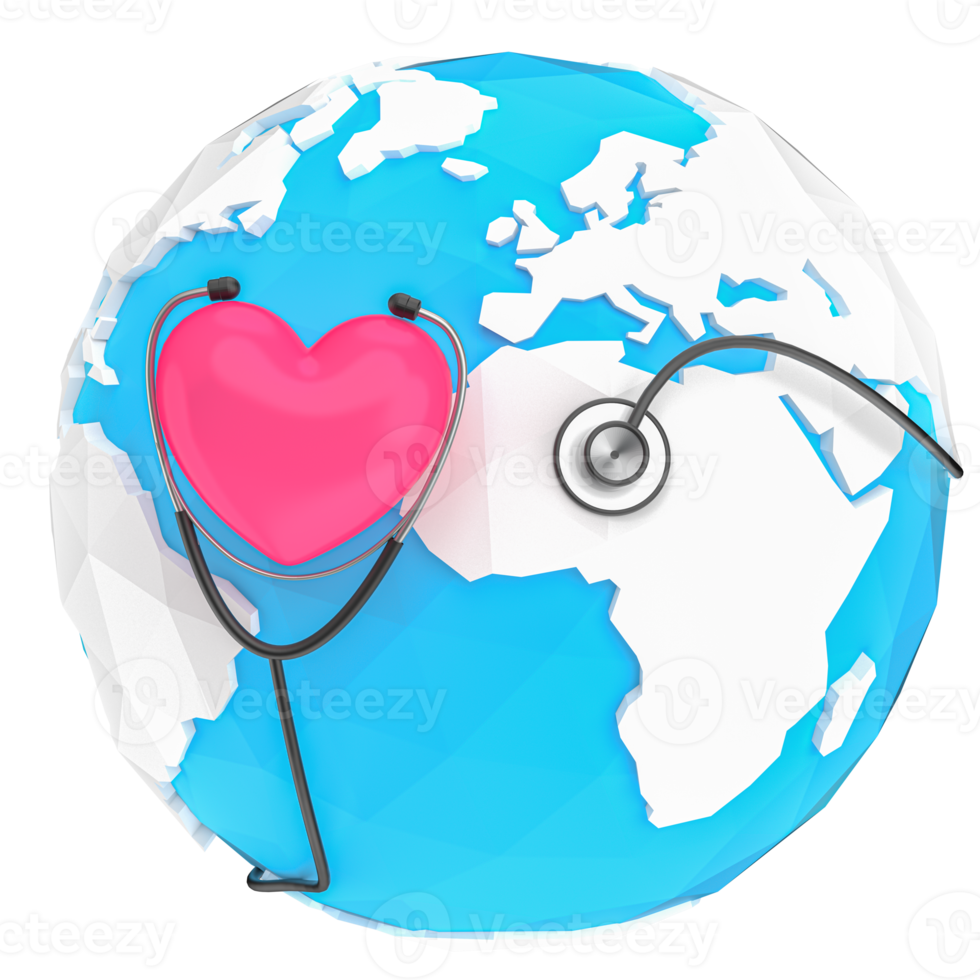 mundo salud día tierra corazón estetoscopio 3d png