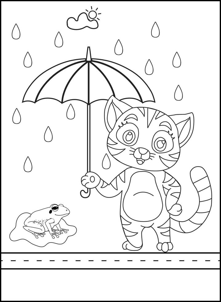 Cute cat outline coloring page for kids line drawing animal coloring book cartoon vector illustration isolated on white doodle background