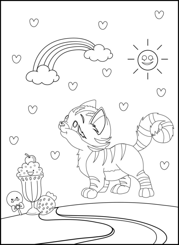 linda gato contorno colorante página para niños línea dibujo animal colorante libro dibujos animados vector ilustración aislado en blanco garabatear antecedentes