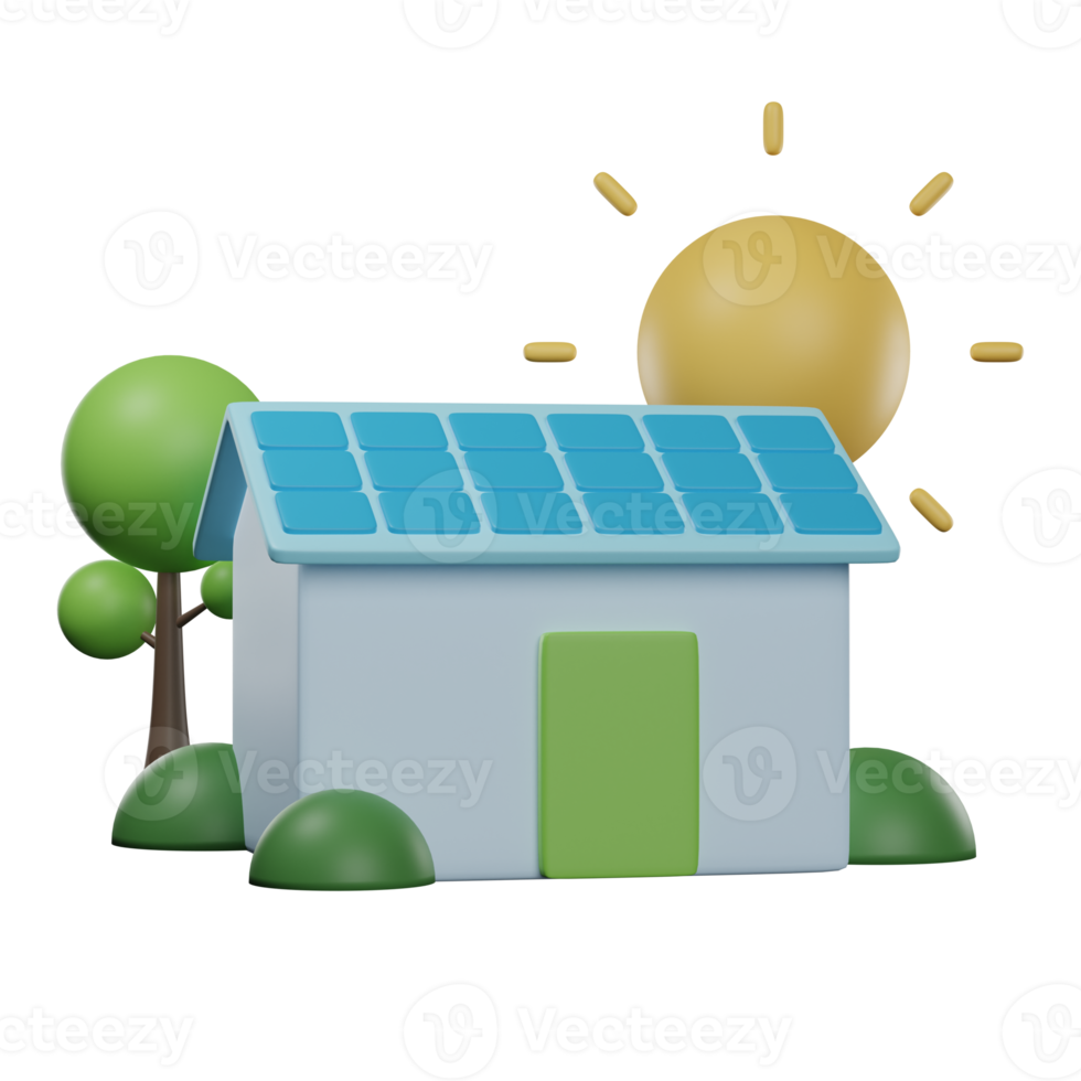 Solar house 3D Illustration png