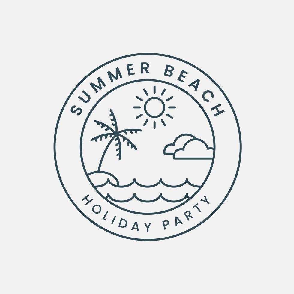 summer beach line art logo vector with emblem template illustration design. palm tree, sun and cloud icon design