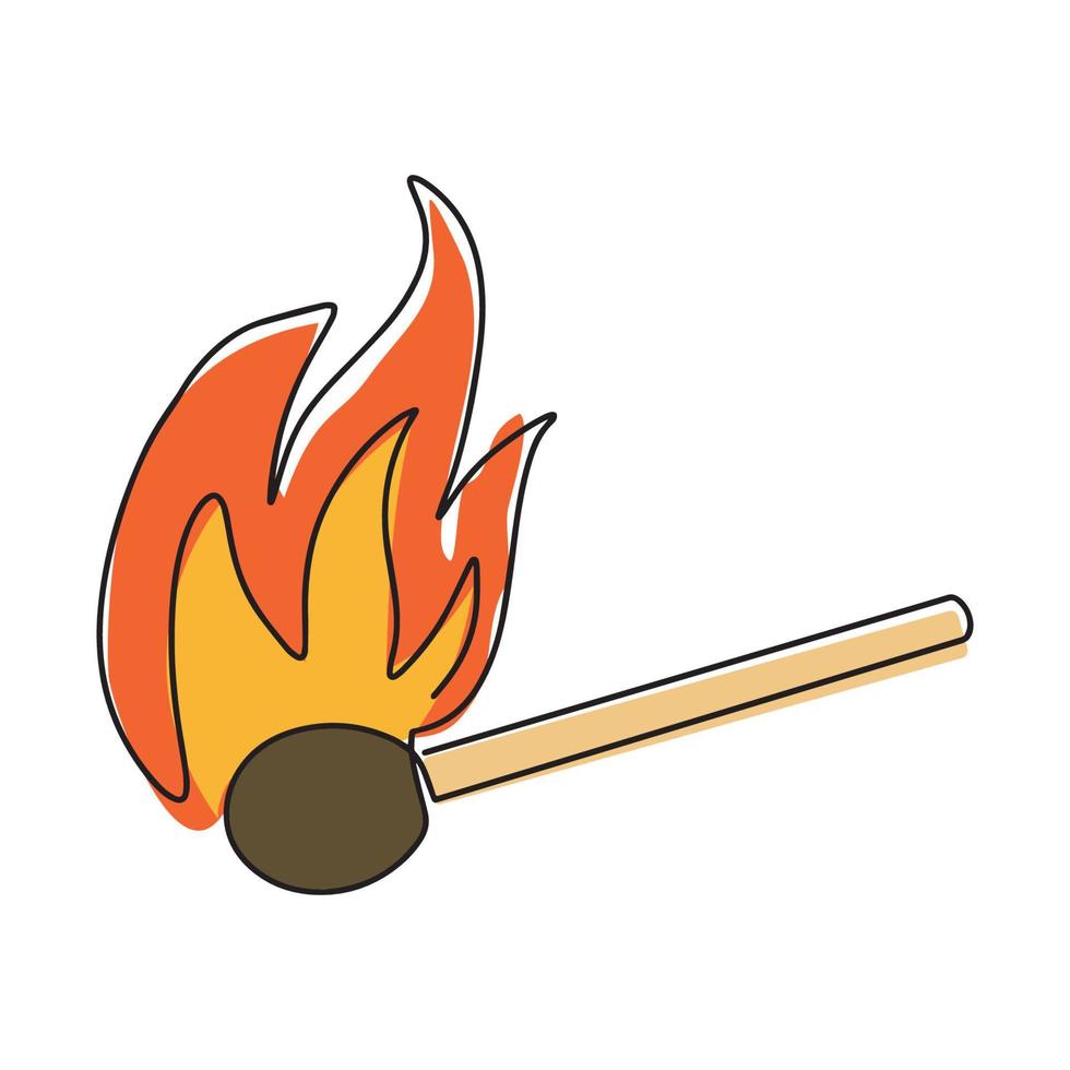 Fire on a match. Burning Fire. Warm. Ignition of a match. Match with one line.. International Match Day. vector