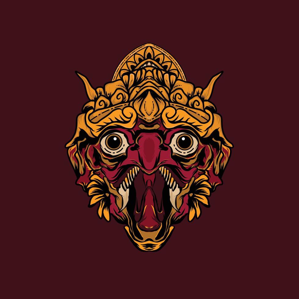 Illustration of garuda barong bali traditional culture with read background vector