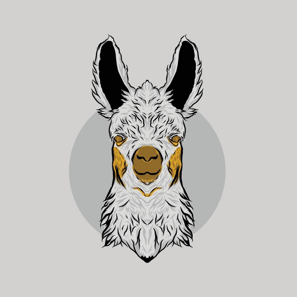 Llama Head Illustration logo badge with white grey color vector