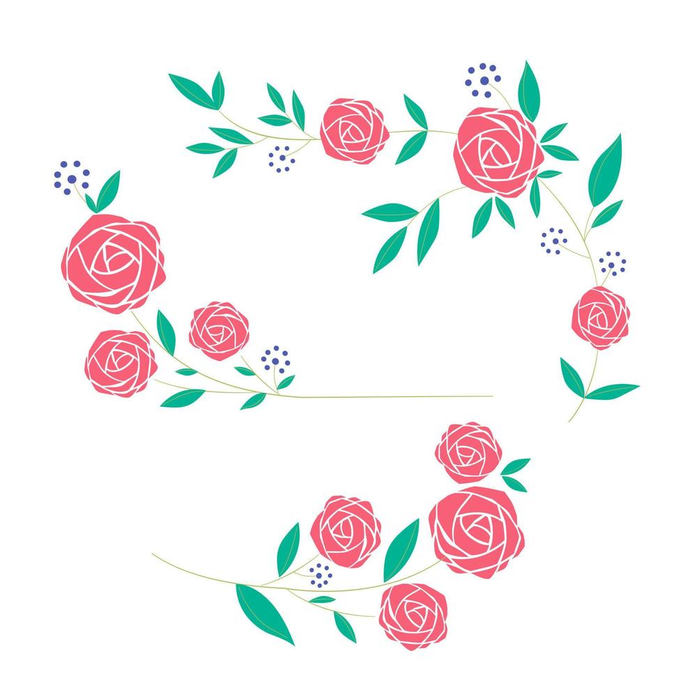 conjunto un floral frontera con un guirnalda de verde hojas y rosado flores para un Boda tarjeta, un saludo tarjeta, o decorativo obra de arte vector