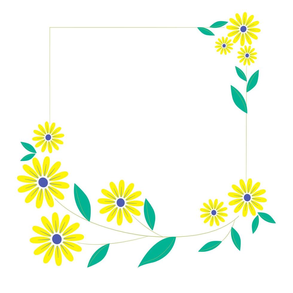 Set a floral border with a wreath of green leaves and yellow flowers for a wedding card, a greeting card, or decorative artwork. vector