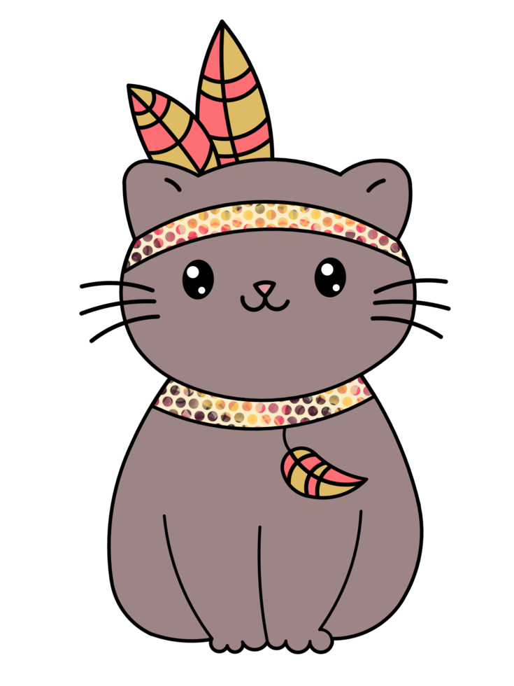 dapper schattig kat met kleurrijk pluimen png