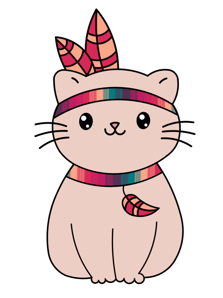 Brave cute cat with colorful plumes png