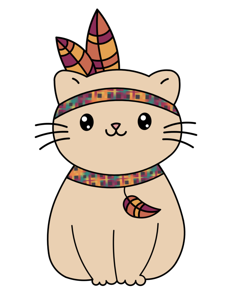 Brave cute cat with colorful plumes png