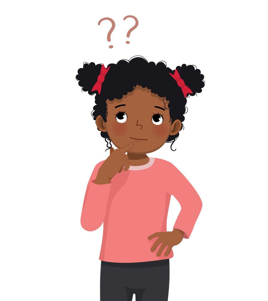 cute little African girl thinking with eyes looking up to find solution of problems vector