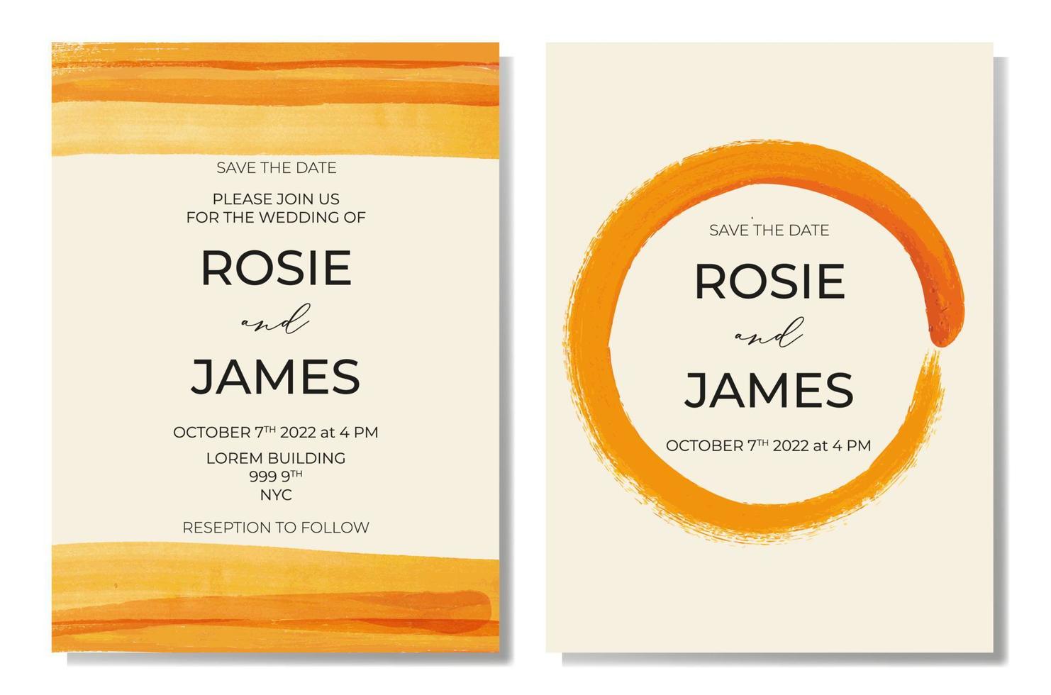resumen minimalista acuarela otoño Boda invitación tarjetas modelo diseño, naranja cepillo carrera con marco en ligero beige fondo, vistoso moderno tema vector
