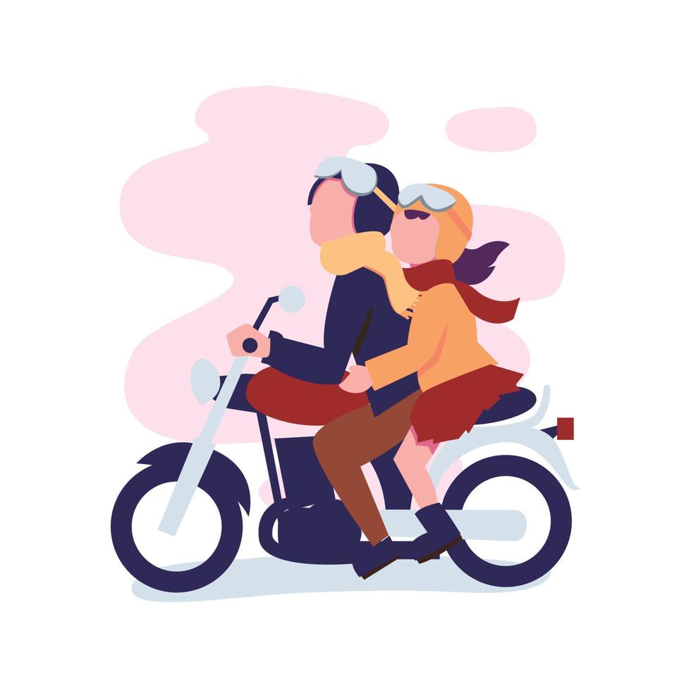 Pareja conducción motocicleta juntos plano estilo ilustración vector