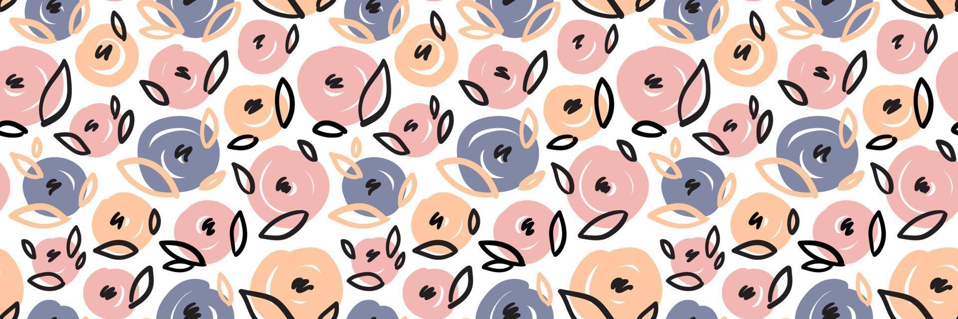 Artistic seamless Pattern with spot Roses. Hand drawn Apple Background for surface, wrapping, textile, card, package, clothes, linen. Flower wallpaper. Vector illustration.