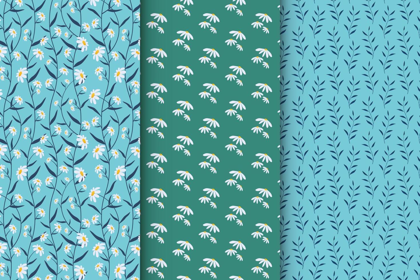Set of summer floral patterns, minimalistic style vector