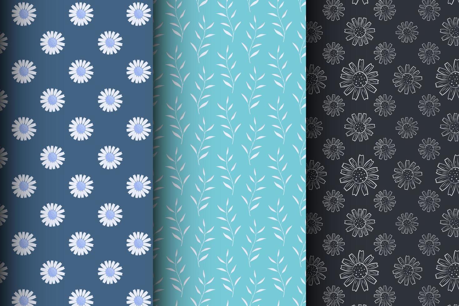 Set of simple floral seamless patterns on a dark background, luxurious patterns with flowers vector