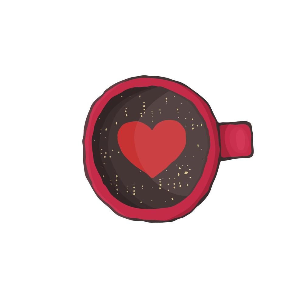 vector ilustración de un café jarra parte superior ver con un corazón centrado en un a mano dibujo estilo en color. rojo jarra de caliente bebida hecho con amor. icono