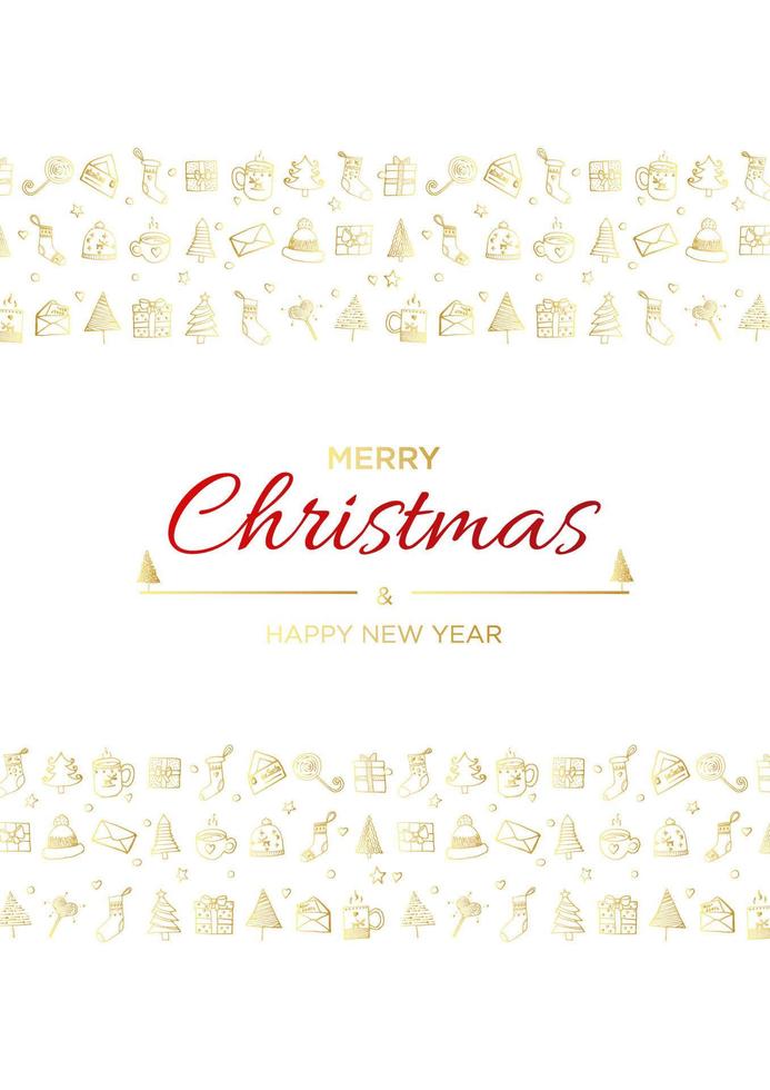alegre Navidad y contento nuevo año vector póster o saludo tarjeta diseño con mano dibujado garabatos elementos. Navidad bandera con oro degradado.