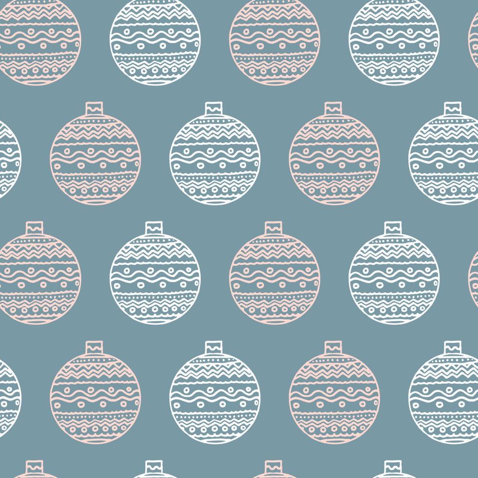 Navidad sin costura modelo con Navidad pelotas en pastel colores y azul. Navidad juguetes impresión en scandi estilo con ornamento vector