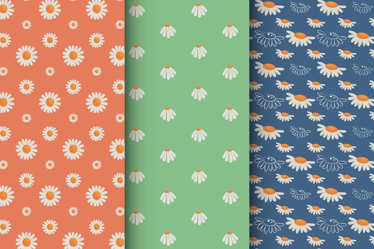 Chamomile pattern set, seamless vector pattern