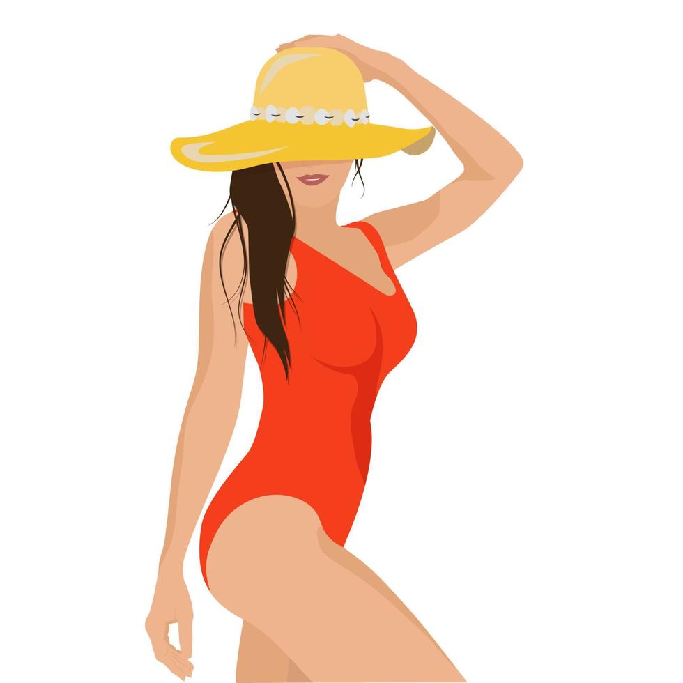 Girls in a hat sunbathing vector