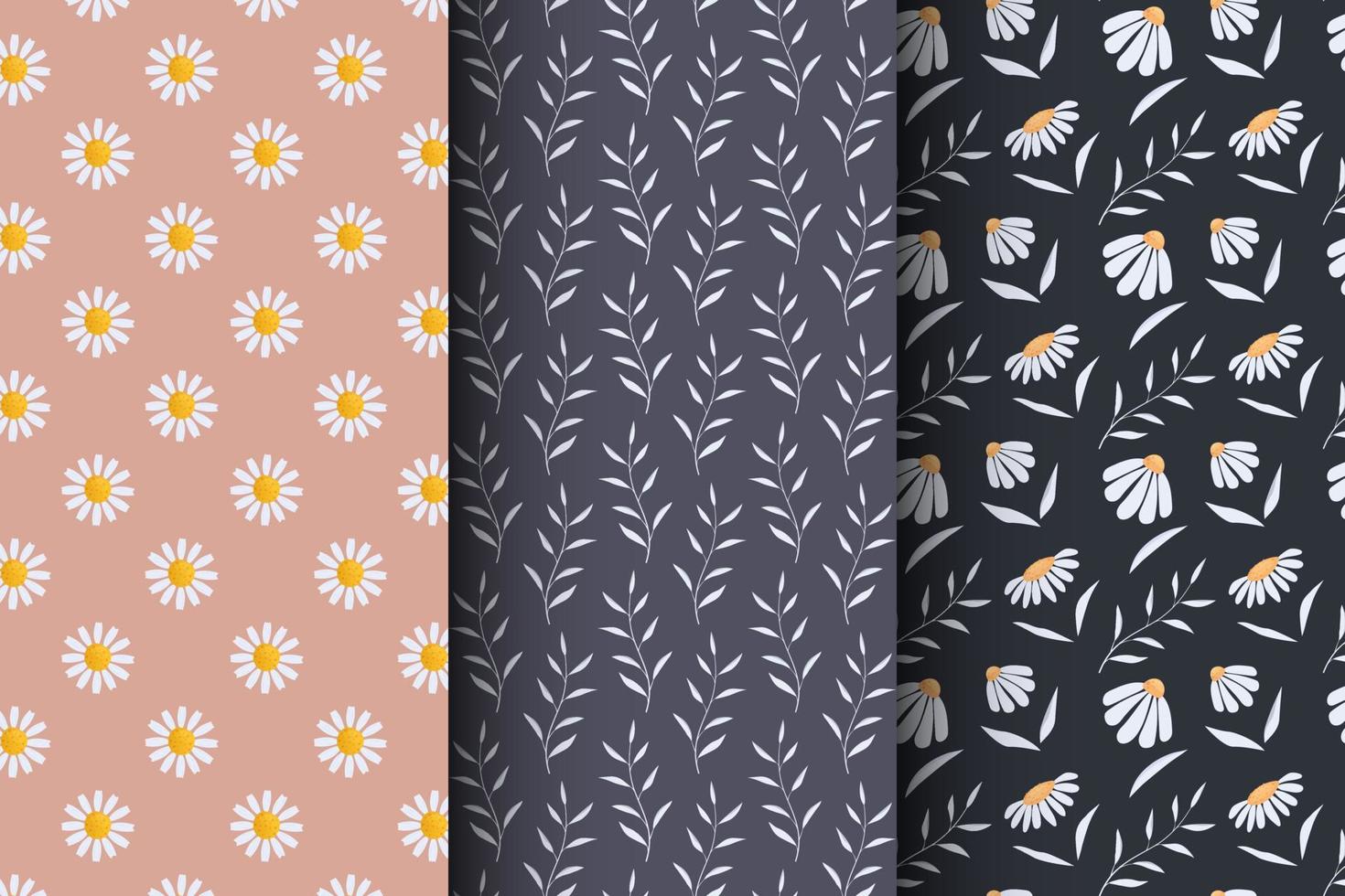 Set of pattens on a dark background with flowers, floral pattern vector