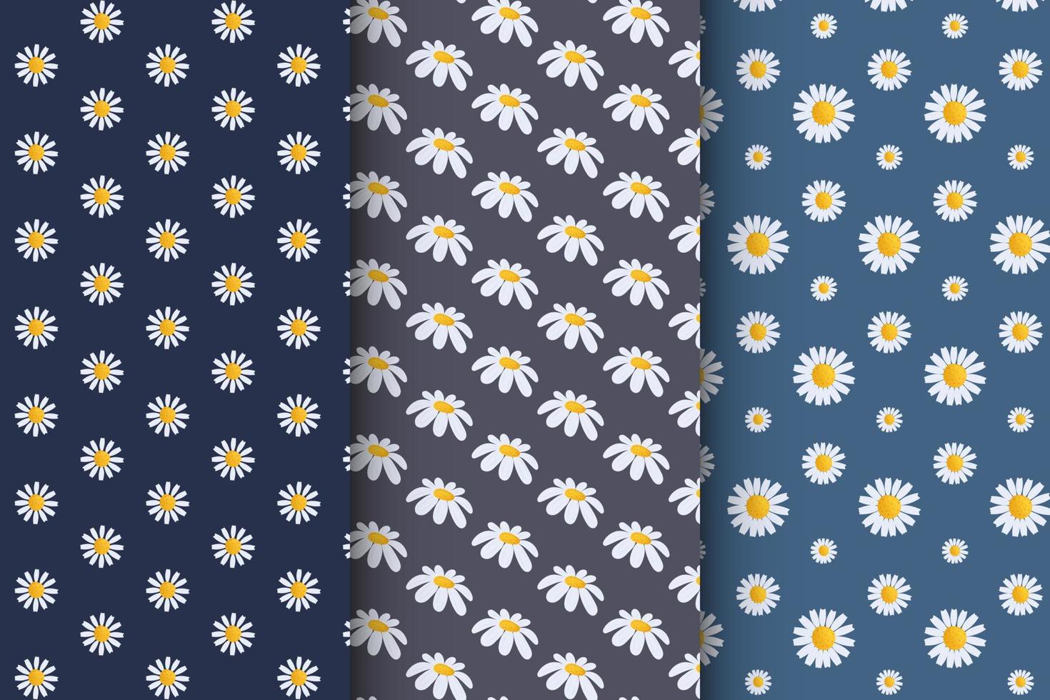 Set of simple floral seamless patterns on a dark background, luxurious patterns with flowers vector