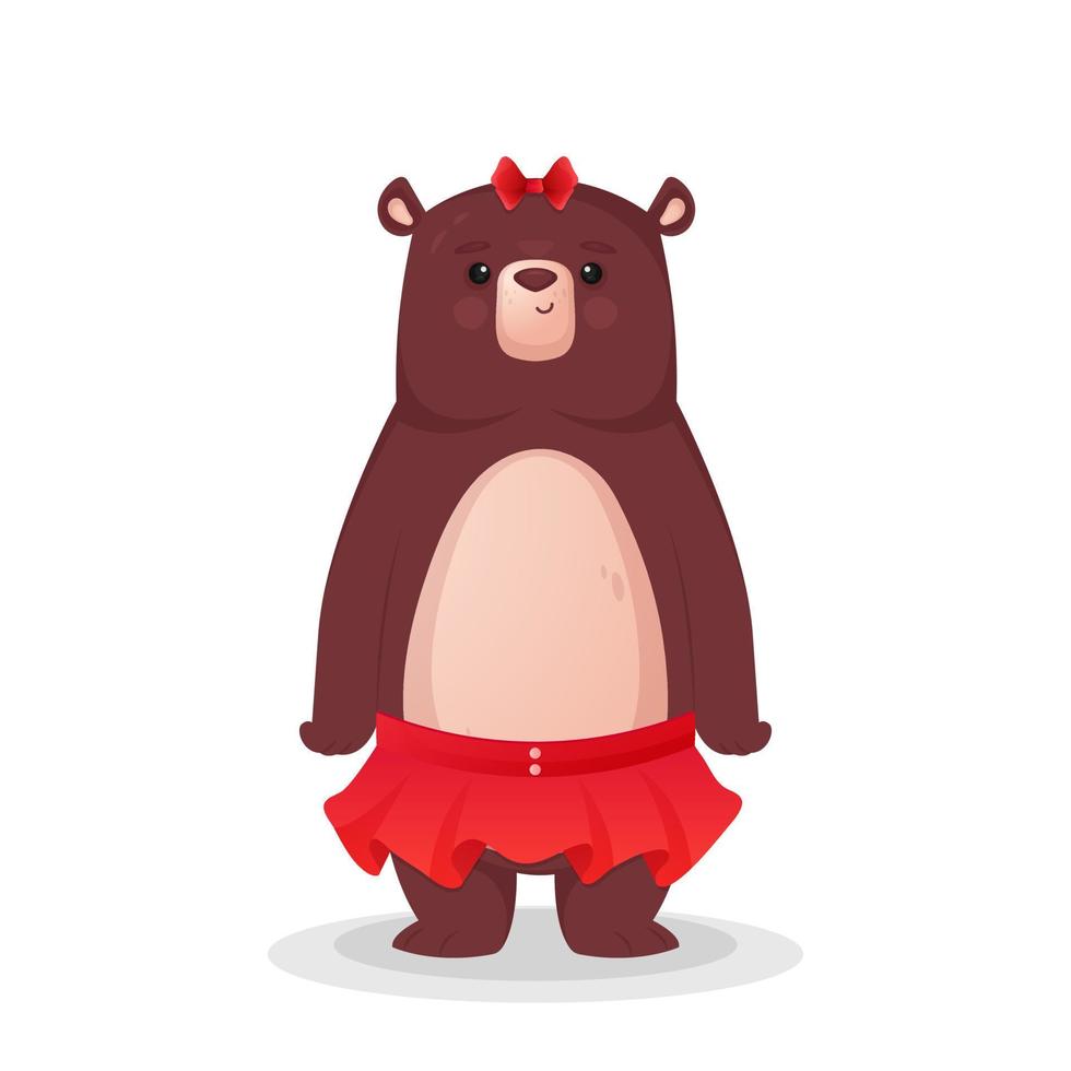 linda pequeño oso en un falda vector