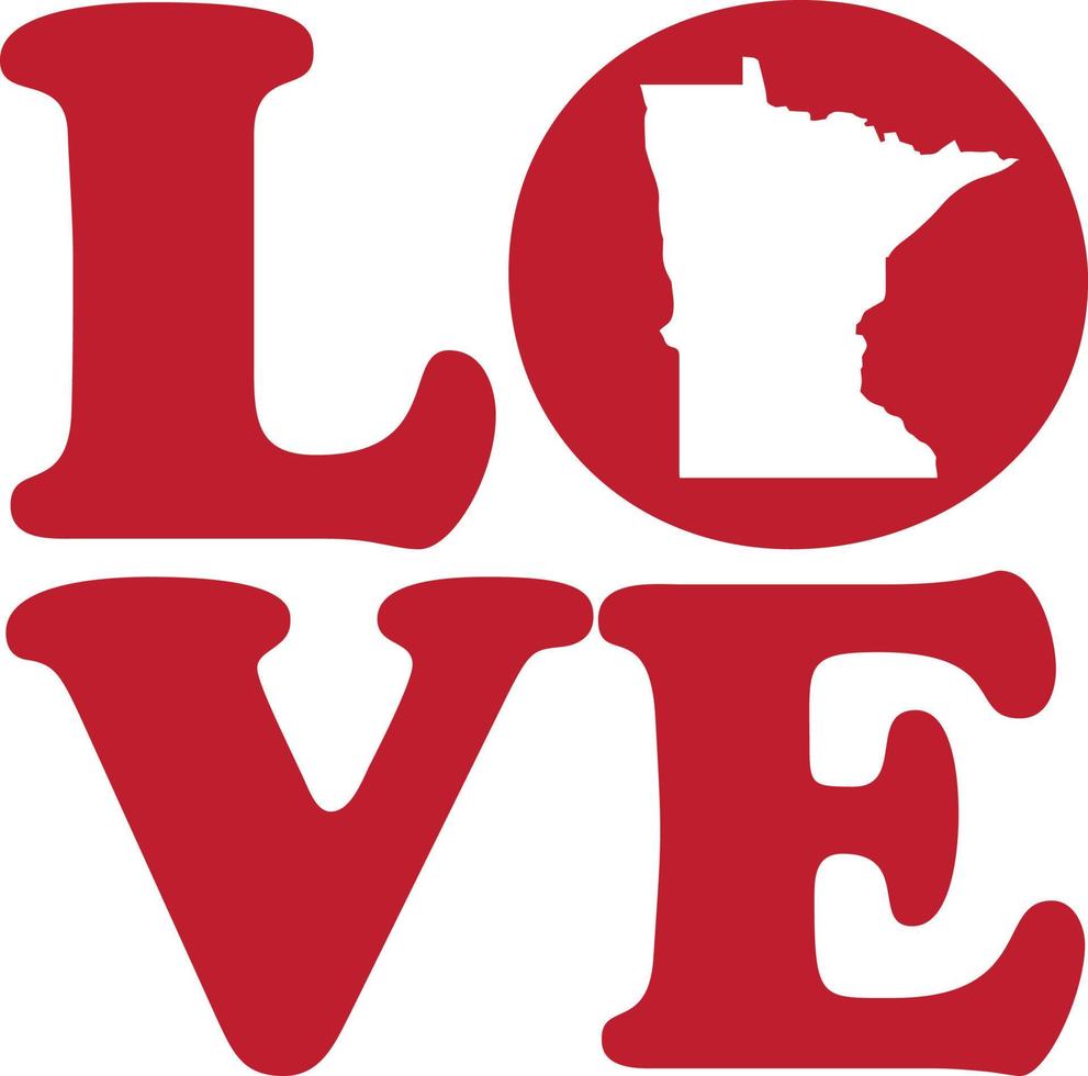 LOVE Minnesota State Red Outline Vector Graphic Illustration Isolated