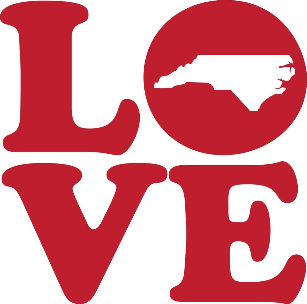 LOVE North Carolina State Red Outline Vector Graphic Illustration Isolated