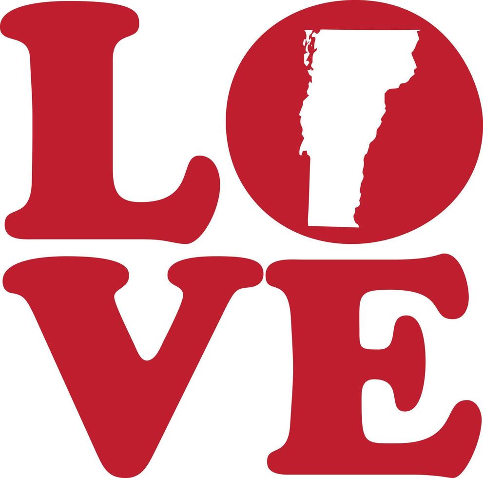 LOVE Vermont State Red Outline Vector Graphic Illustration Isolated