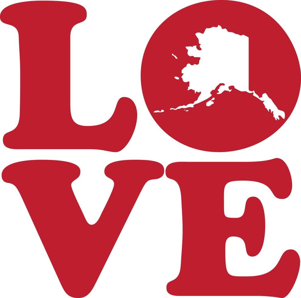 LOVE Alaska State Red Outline Vector Graphic Illustration Isolated